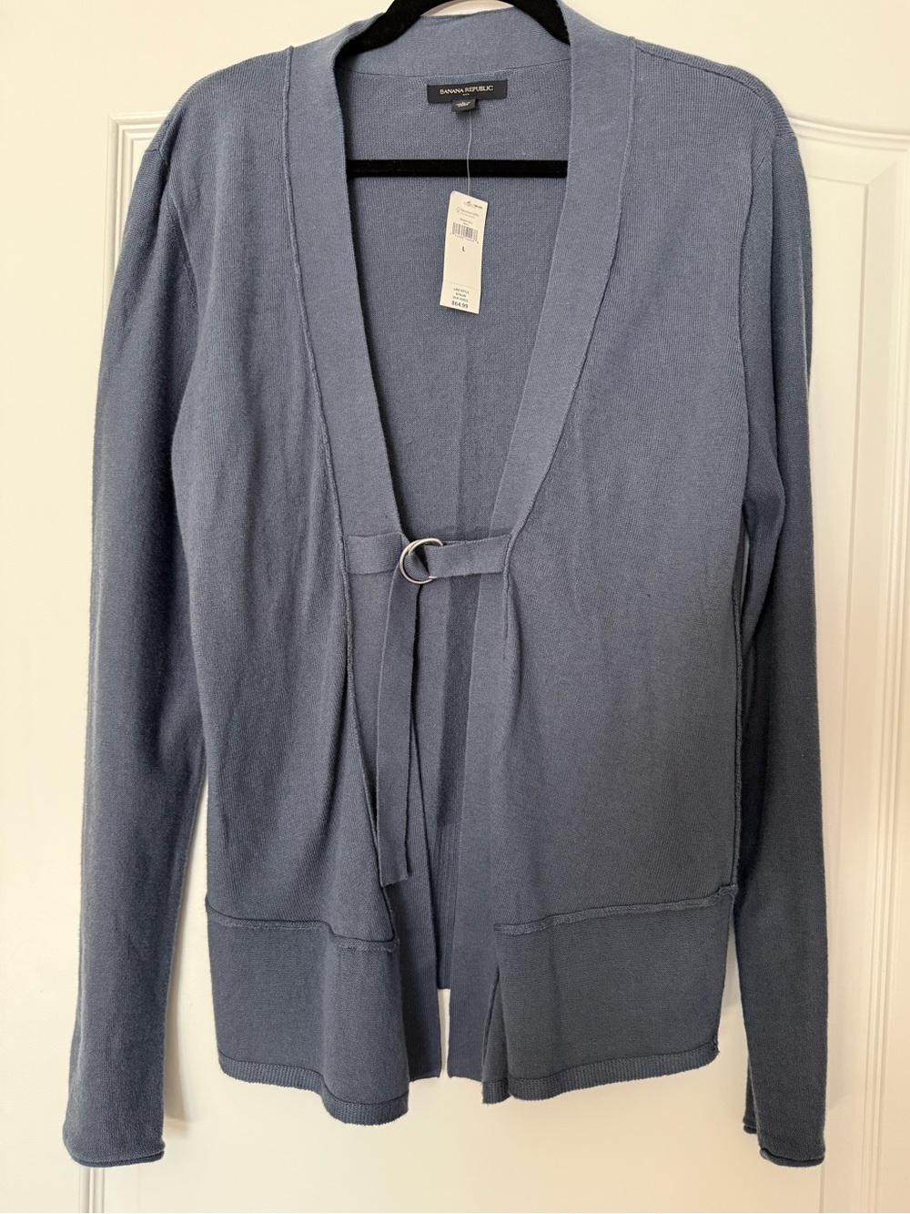 Banana Republic L Slate Blue Open-Front Cardigan with Ring Tie